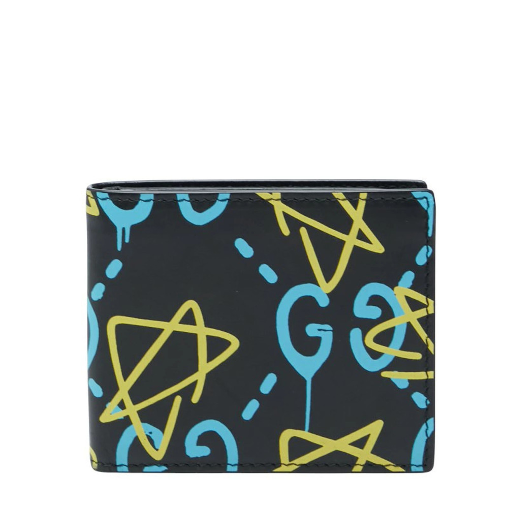 Gucci GG Ghost Bi fold Wallet Black Blue Yellow Leather